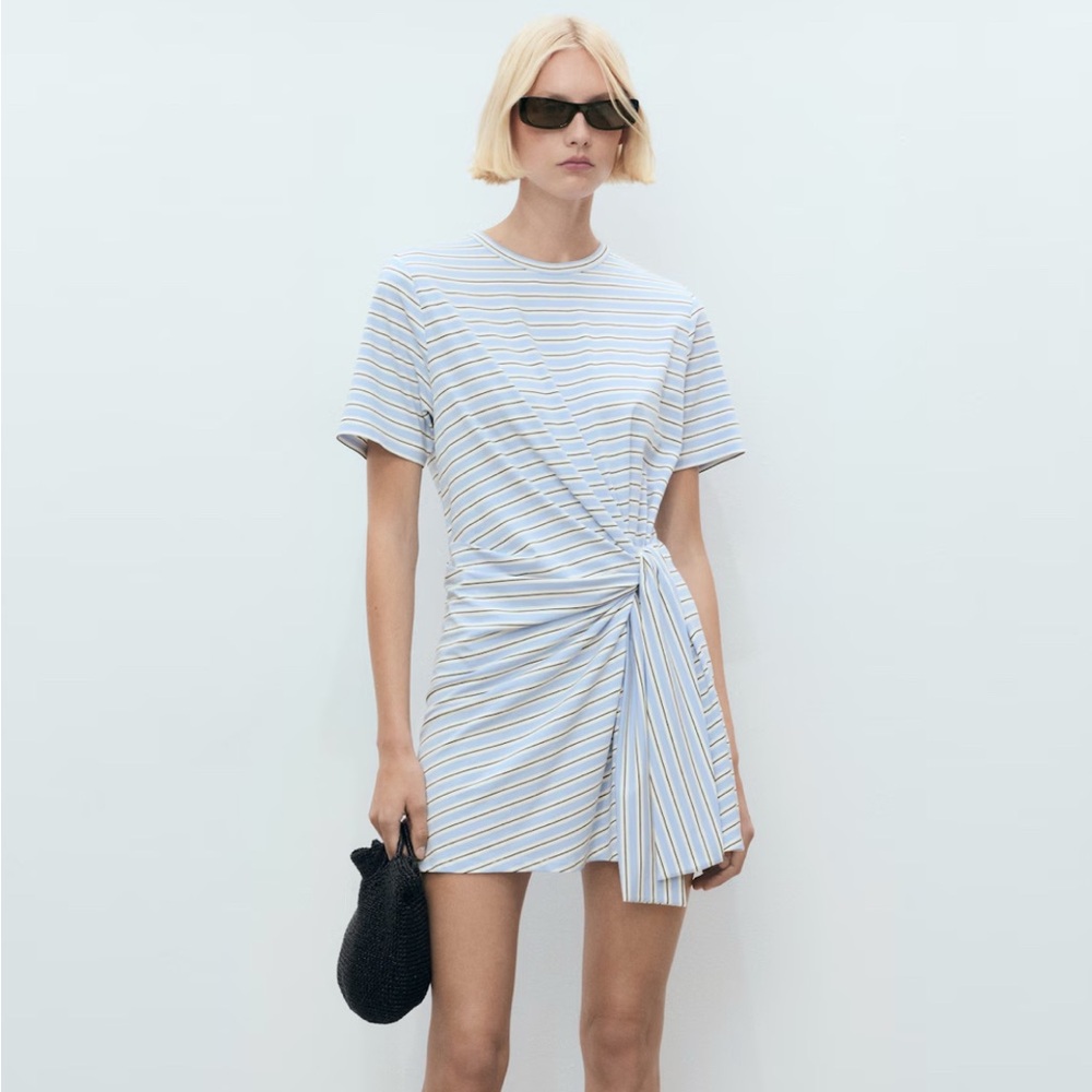 Mango Short Striped Dress with Knot